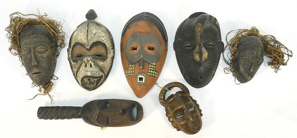 7 Various African Mask Carvings, 7-12 1/2"H. (1 of 4)
