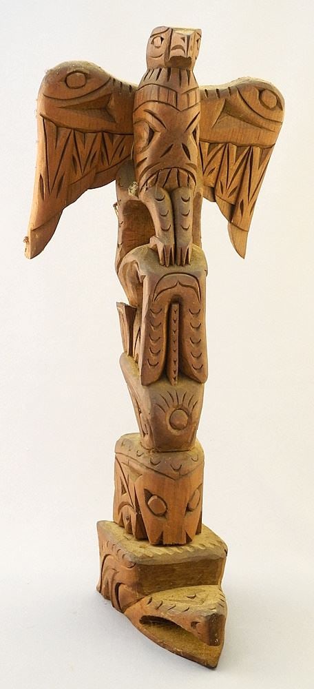 Nuu-Chah-Nulth Model Totem Pole signed N.Joseph, 14 1/2"H. (1 of 3)
