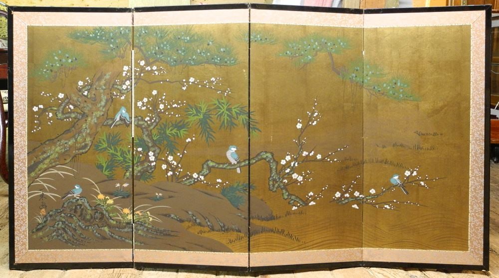 Japanese Kyoto Gold Ground Folding Table Screen, Each Panel 36"X16 7/8" . (1 of 3)