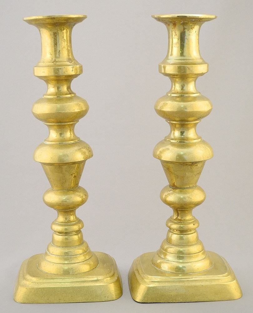 Pair of Georgian Brass Candlesticks, 10 1/2". (1 of 5)