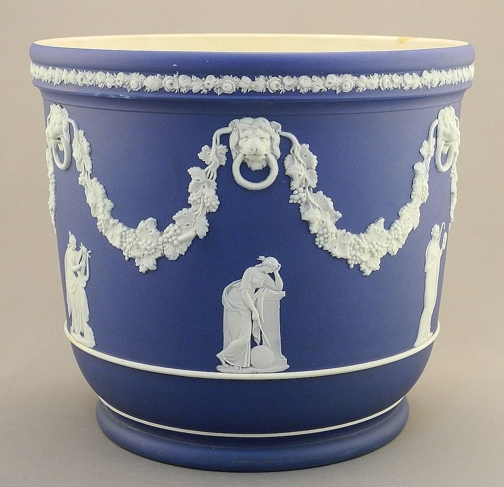 Wedgwood Jasper Ware Cache Pot, 7 3/8"H.: Wedgwood Jasper Ware Cache Pot, 7 3/8"H.