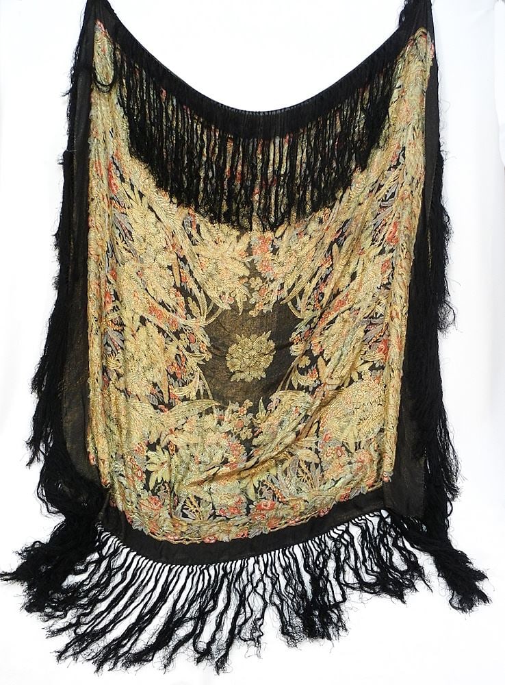 Vintage Tasseled Shawl, Approximately 48 x 48". (1 of 3)