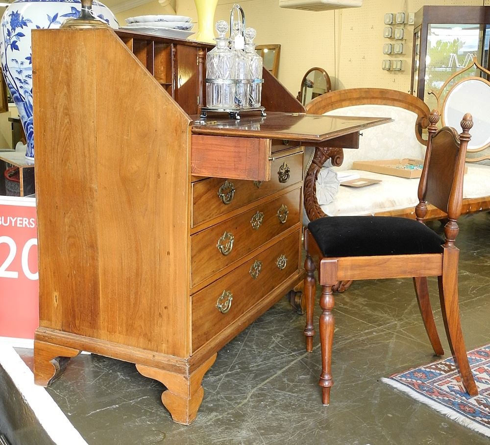 19th Century Mahogany Bureau with Accompanying Side Chair.: 19th Century Mahogany Bureau with Accompanying Side Chair.