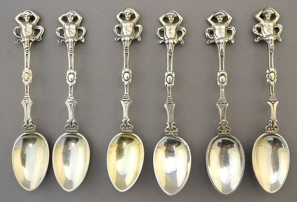 6 Hallmarked Silver Figural Coffee Spoons, 106 grams. (1 of 5)