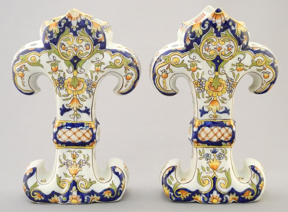 Pair of Fleur-De-Lis Delfts Vases - 7 1/2" restored, with Spurious Provenance. (1 of 6)