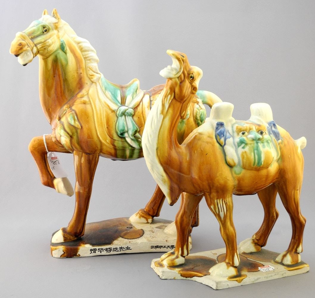 2 Reproduction Tang Sancai Glaze Camel & Horse. (1 of 5)