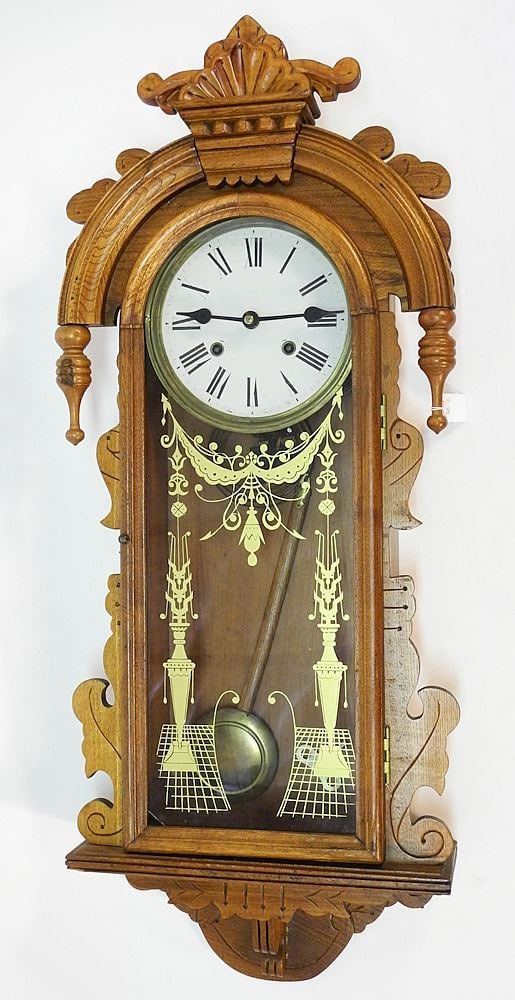 19th Century Elm Cased Wall Clock, 38"H.: 19th Century Elm Cased Wall Clock, 38"H.