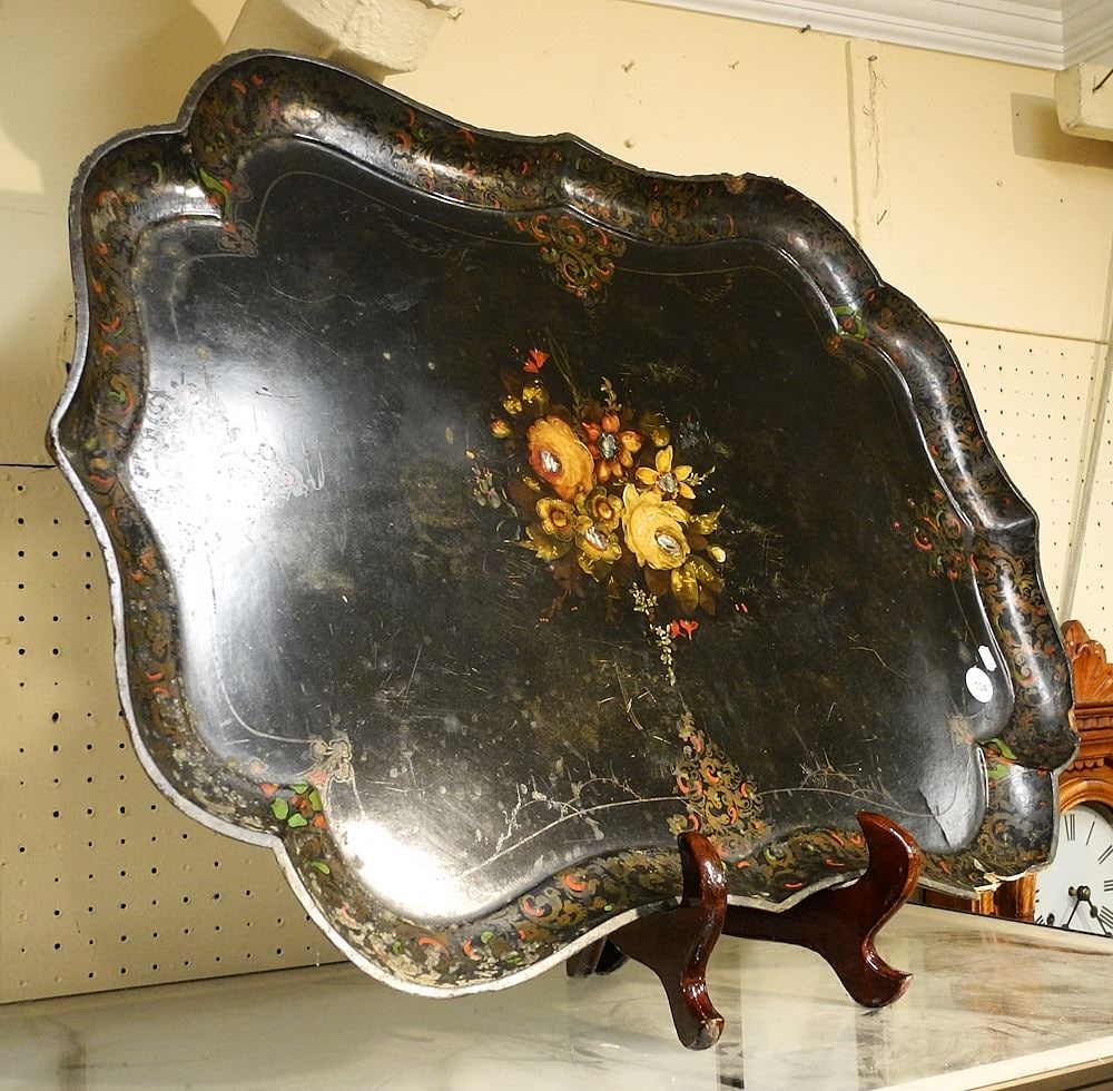 19th Century Papier Mache Tray, Large Chip noted, 32 1/2" Wide.: 19th Century Papier Mache Tray, Large Chip noted, 32 1/2" Wide.