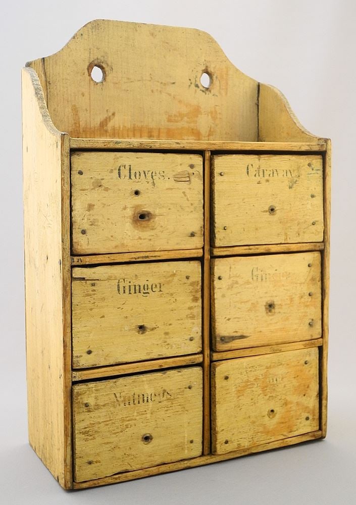 19th Century Wall Mounted Pine Spice Box, 12 1/2" h. (1 of 3)