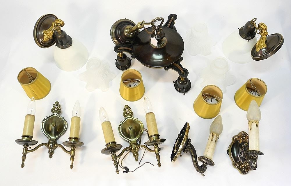 3 Branch Pendant Light Fixture with 3 Pair of Sconces, 24"h. (1 of 5)