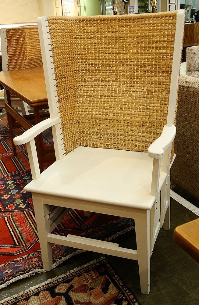 Orkney Wingback Chair with Drawer signed "Jackie Miller Scapa Crafts Orkney".: Orkney Wingback Chair with Drawer signed "Jackie Miller Scapa Crafts Orkney".