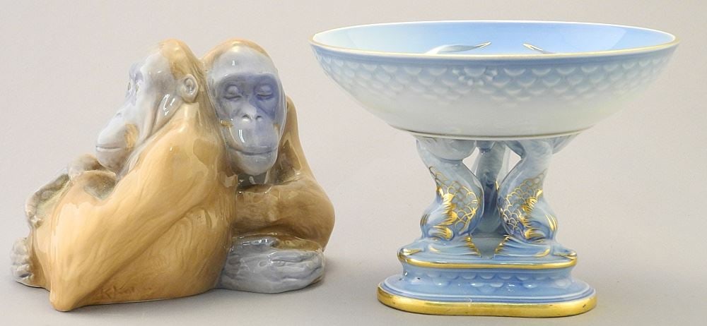 Royal Copenhagen Porcelain Orangutan Figure, 3 3/8"h. & A Bing & Grondahl Compote (1 of 4)
