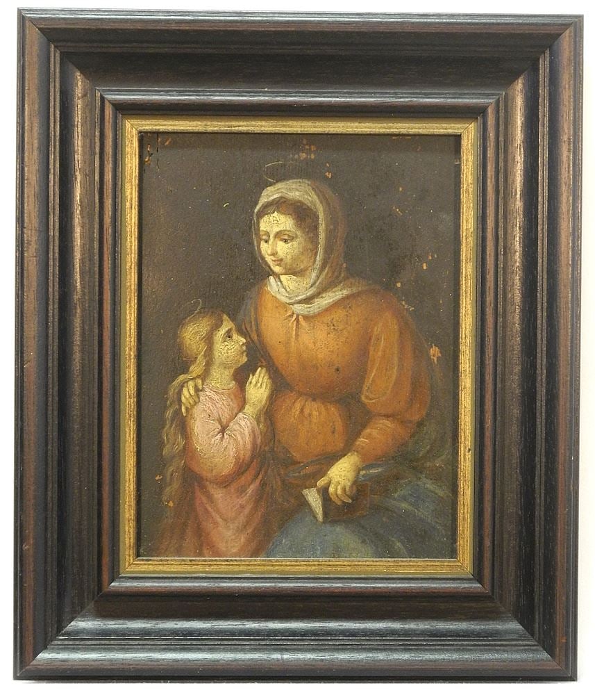 Oil on Panel signed Teafil Piatkowski, 1883, 7 7/8 x 6", "Two Saints". (1 of 3)