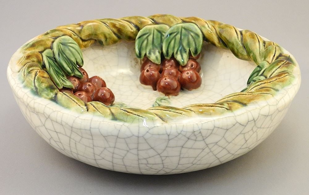 Molded Porcelain "Fruit" Dish, Base Monogrammed, 3 x 10 1/2" Diameter.: Molded Porcelain "Fruit" Dish, Base Monogrammed, 3 x 10 1/2" Diameter.