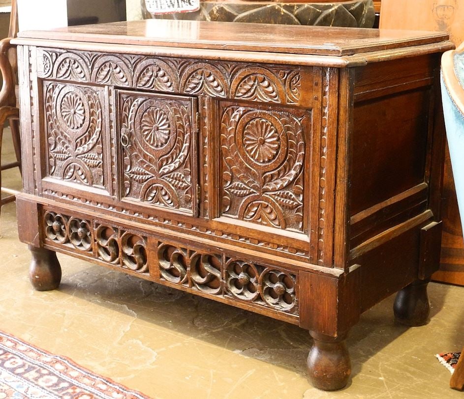 Oak Coffer Converted to Cabinet, 30" x 42 1/2" x 21 1/2".: Oak Coffer Converted to Cabinet, 30" x 42 1/2" x 21 1/2".