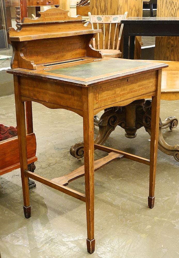 Petite Banded Mahogany Escritoire, 37 1/8"H.: Petite Banded Mahogany Escritoire, 37 1/8"H.