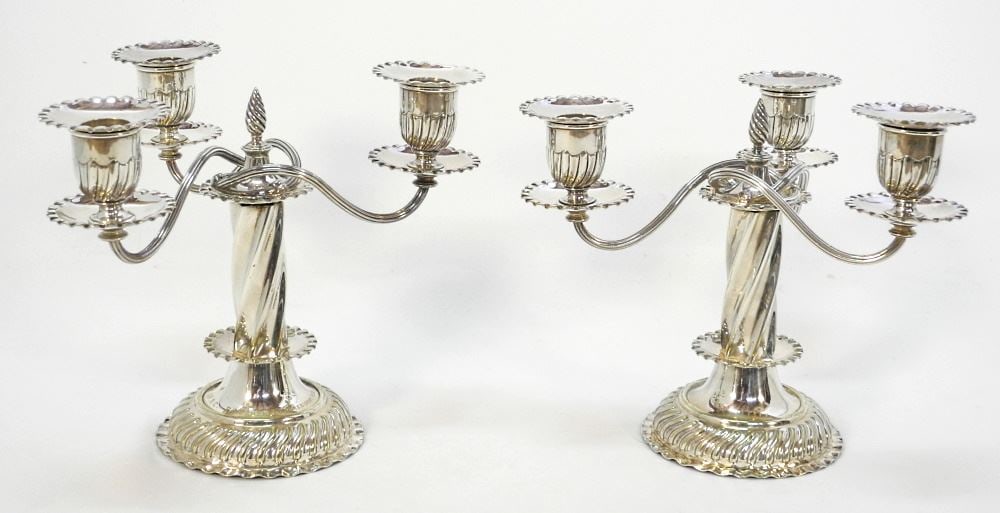 Pair of Silver Plated Convertable Candleabra, 8 1/8" X 9 7/8" X 9 7/8": Pair of Silver Plated Convertable Candleabra, 8 1/8" X 9 7/8" X 9 7/8"