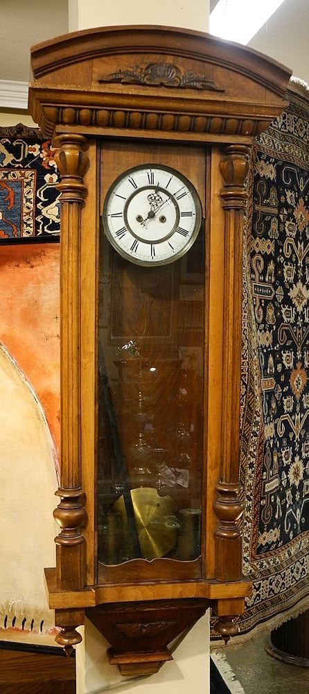 European Carved Walnut Wall Clock, 46"H. (1 of 4)