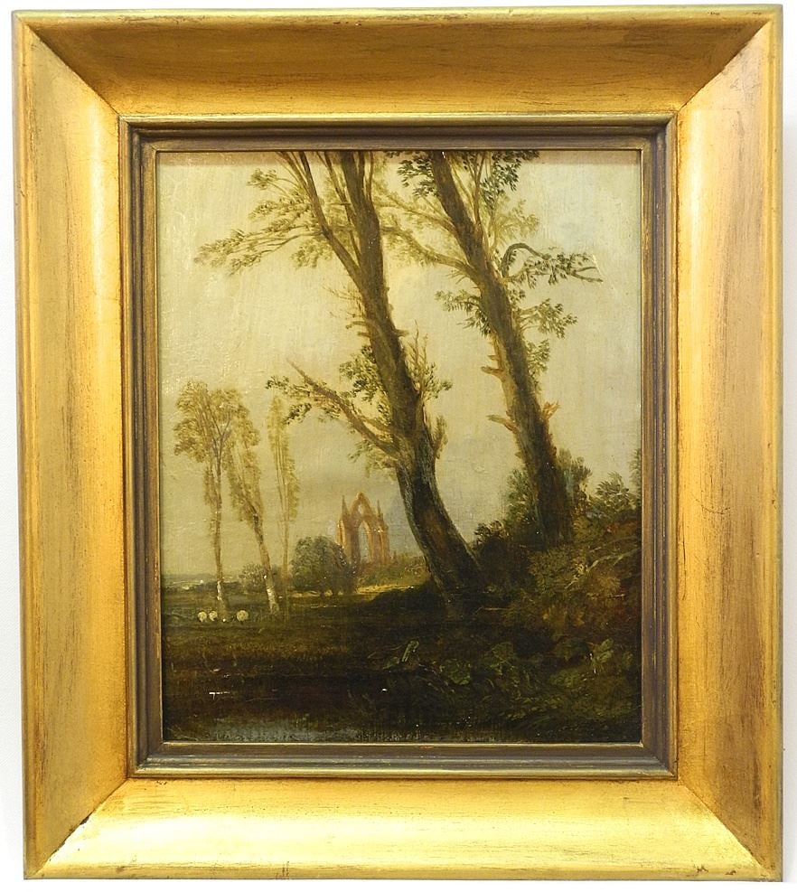 Oil on Board in Manner of Turner, 10 1/2 x 8 1/2", Landscape of Ruined Church. (1 of 4)