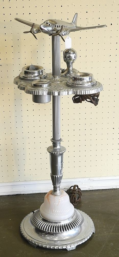 Vintage Chrome Airplane Ashstand with Original Electric Lighter, 33 1/4"H. (1 of 6)