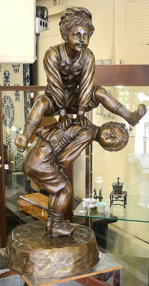 Unsigned 20th C. Bronze Sculpture, 44 x 24 x 17", "Leap Frog". (1 of 4)