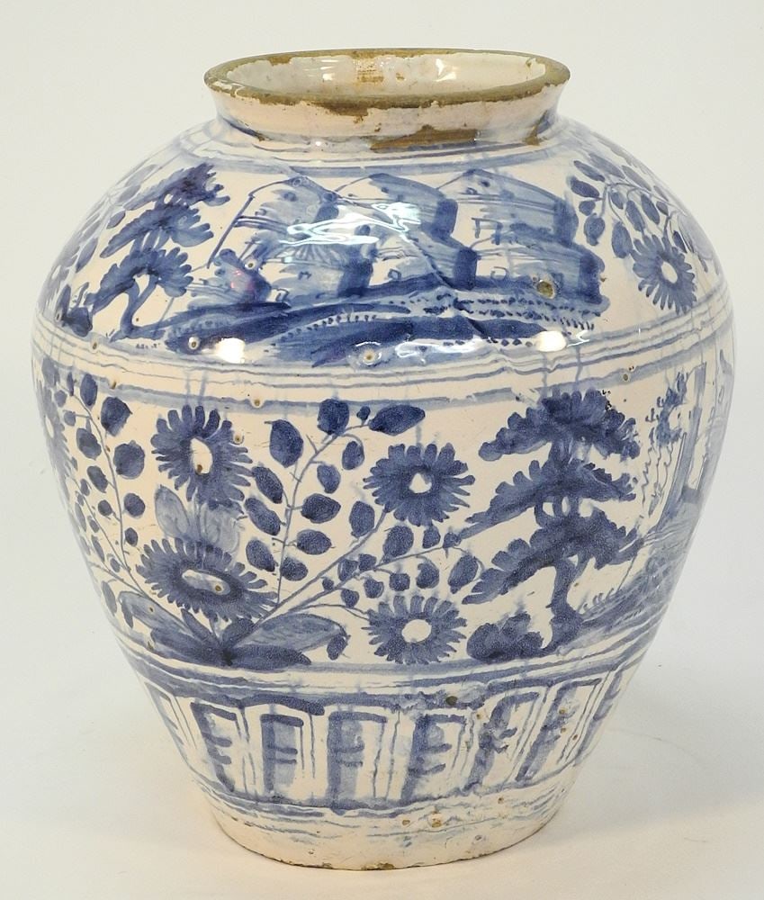 18th Century Portuguese Tin Glaze Earthenware Jar, 13 1/4"h. (1 of 8)