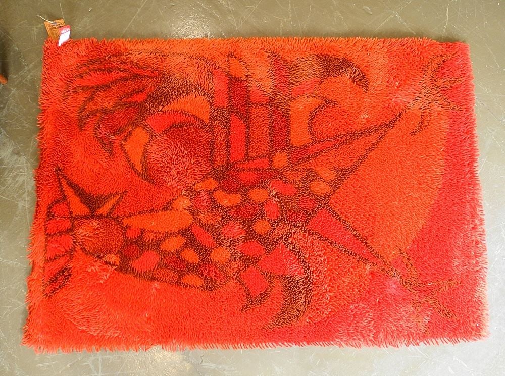 Ege Taepper Denmark Wool Rya with Original Label, Approx. 4'6" x 3'2". (1 of 3)