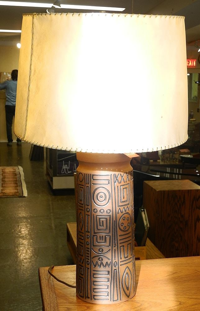 Stoneware Lamp Monogrammed Jan Grove Pottery Section 16 1/8"H. (1 of 6)