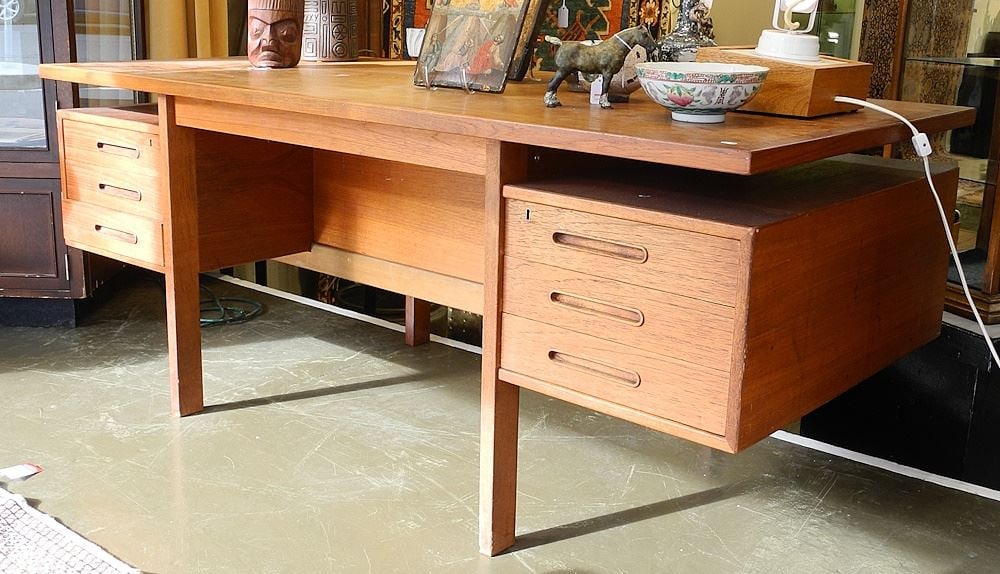 Danish Modern Teak Floating Desk, 69 1/4"W. (1 of 13)