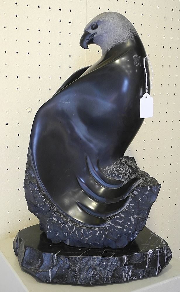 Marble Sculpture signed Maarten Schaddelee '08, 18 1/2 x 11 x 8 1/2" "Bald Eagle". (1 of 6)