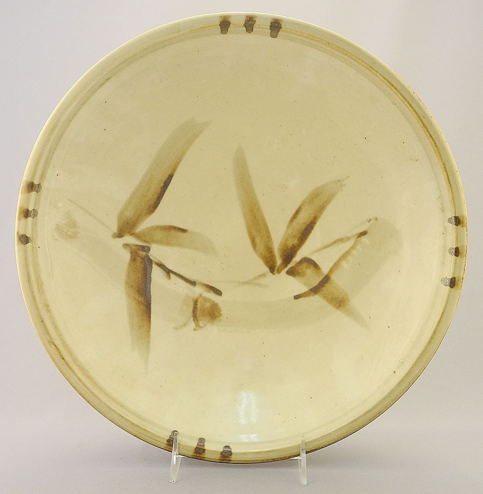 Stoneware Bowl with Bamboo Design By Wayne Ngan, 2 3/4" x 13" d.: Stoneware Bowl with Bamboo Design By Wayne Ngan, 2 3/4" x 13" d.