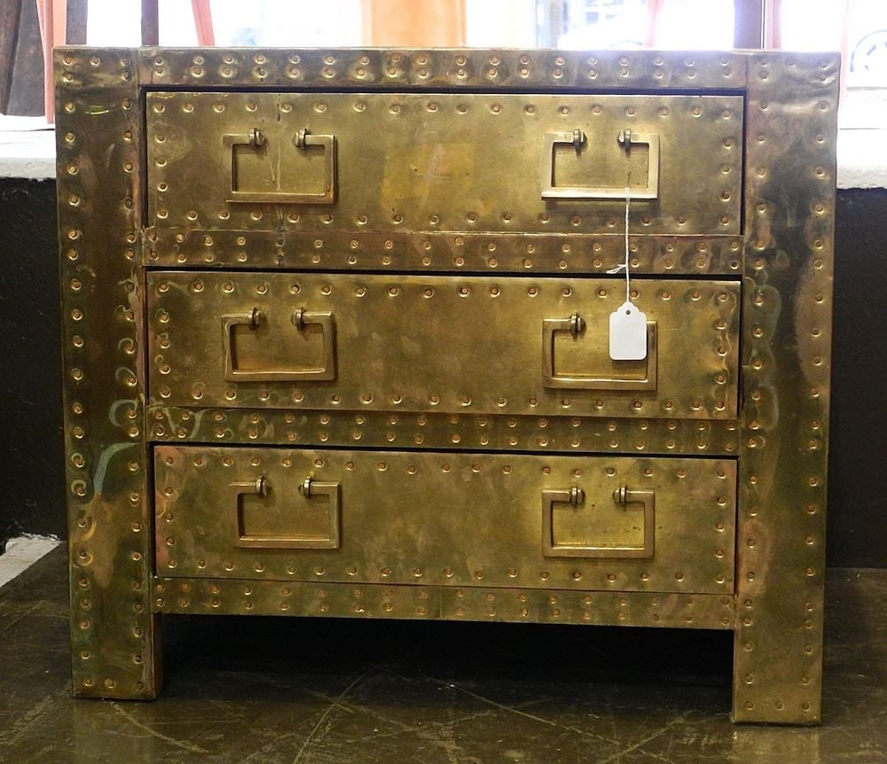 Spanish Brass 3 Drawer Chest by Sarreid Ltd., 21 x 24 1/8 x 15 1/2". (1 of 5)