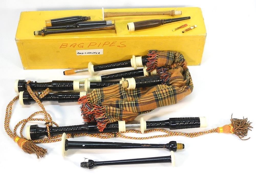 Set of Bag Pipes with Various Chanters and Music. (1 of 6)