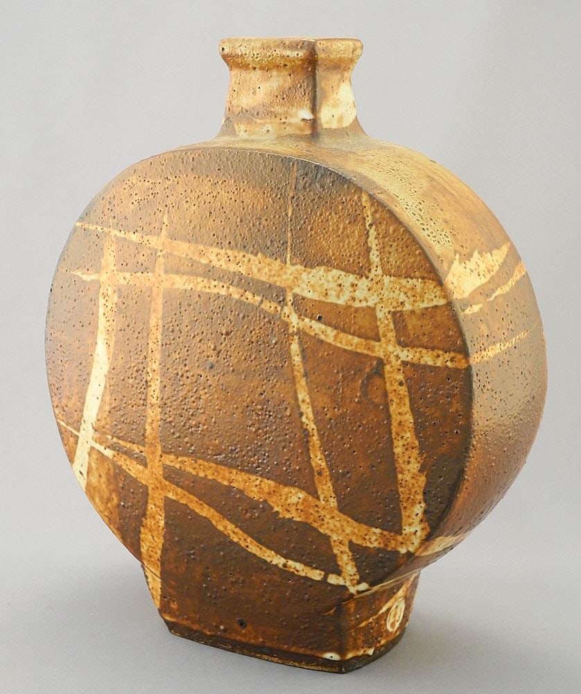Stoneware Vase with Impressed Mark By Wayne Ngan, 10" h.: Stoneware Vase with Impressed Mark By Wayne Ngan, 10" h.