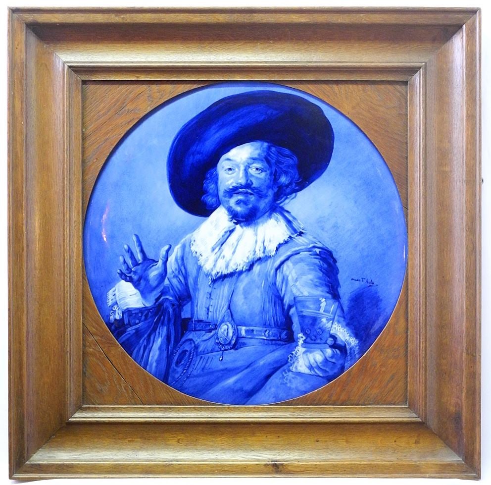 Delfts Pottery "The Merry Toper", Roundel After Frans Hals, 17 1/4" Diameter.: Delfts Pottery "The Merry Toper", Roundel After Frans Hals, 17 1/4" Diameter.