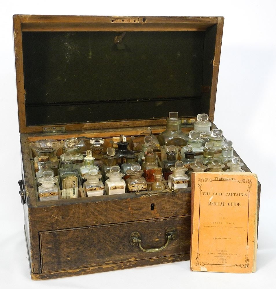 Victorian Ships Medical Chest & Contents, 10 7/8 x 18 x 9 1/2", NO EXPORT. (1 of 9)