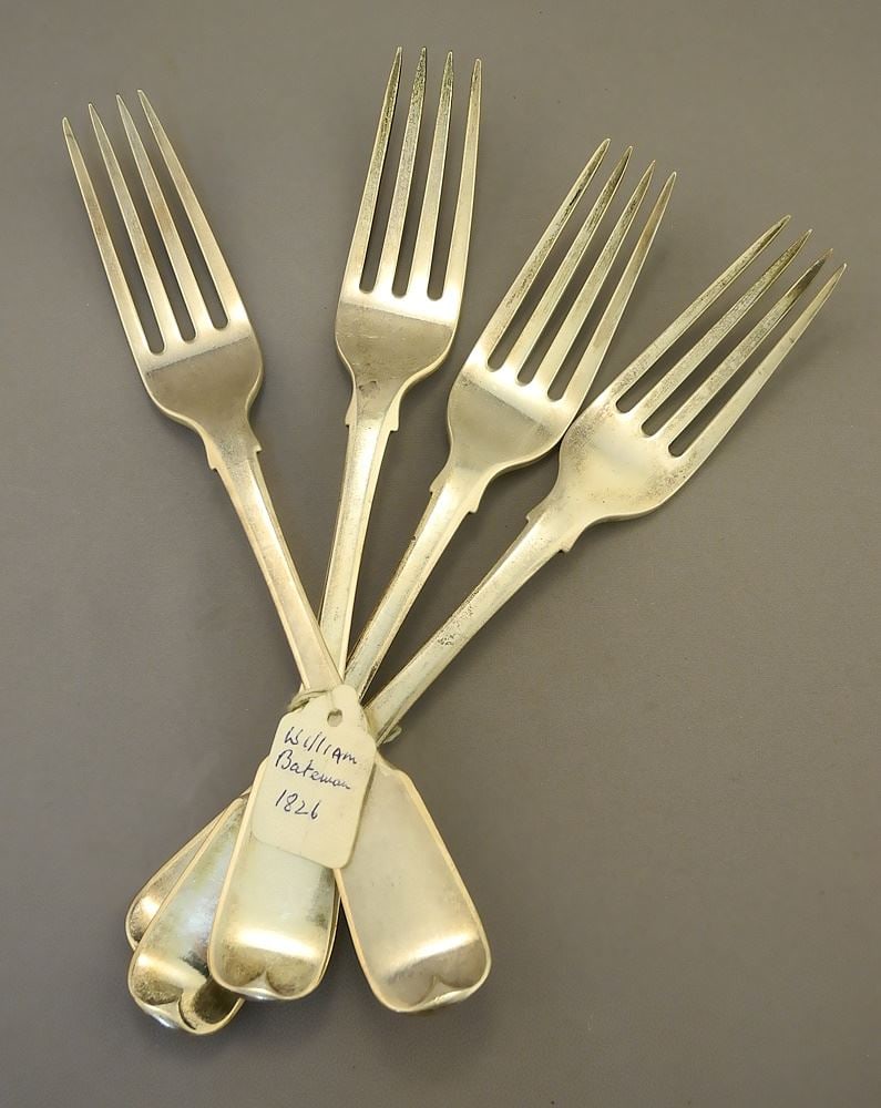 4 Hallmarked Silver Forks: William Bateman / London / 1826, 7 3/4"L, 273 Grams. (1 of 4)