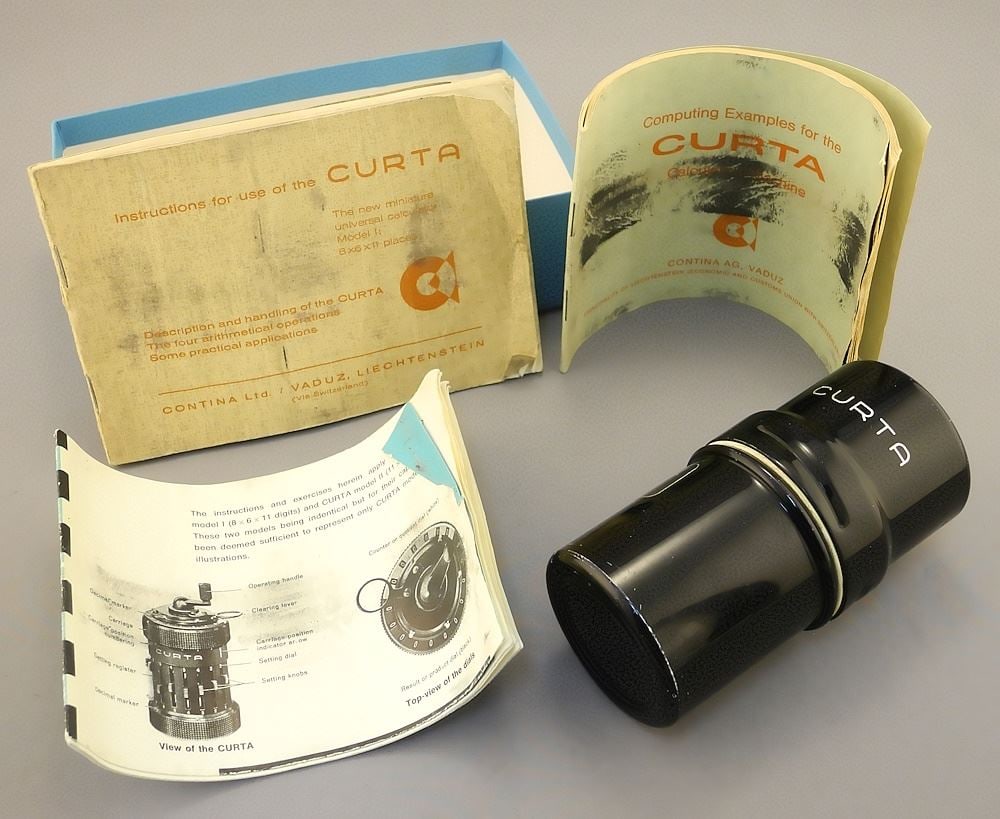 Curta Type One Calculator with Case and Manuals. (1 of 9)