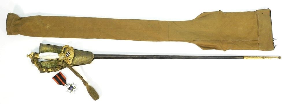 Pontificial Order of Pope Saint Sylvester Knight's Cross & Sword, 38"l, Enamel & Hilt Loss.: Pontificial Order of Pope Saint Sylvester Knight's Cross & Sword, 38"l, Enamel & Hilt Loss.