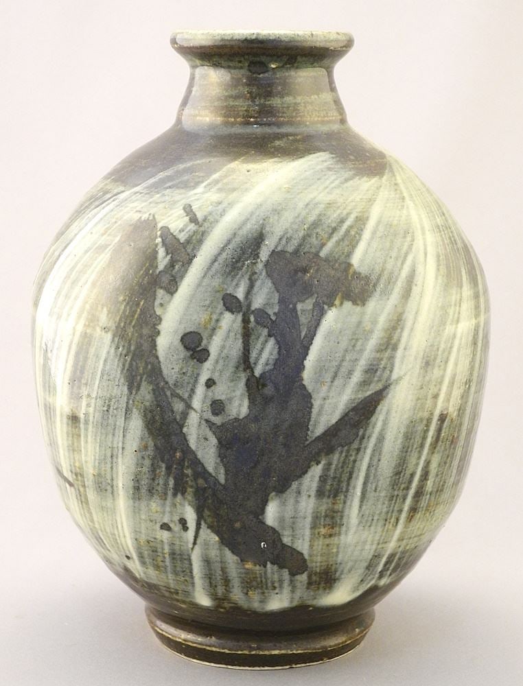 Stoneware Vase with Hakeme Slip Design by Wayne Ngan, 9 3/8" h. (1 of 8)
