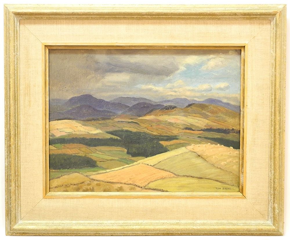 Oil on Canvas signed Tom Stone, 12 x 16", "Near St. Hilarion Qu.1936: Oil on Canvas signed Tom Stone, 12 x 16", "Near St. Hilarion Qu.1936