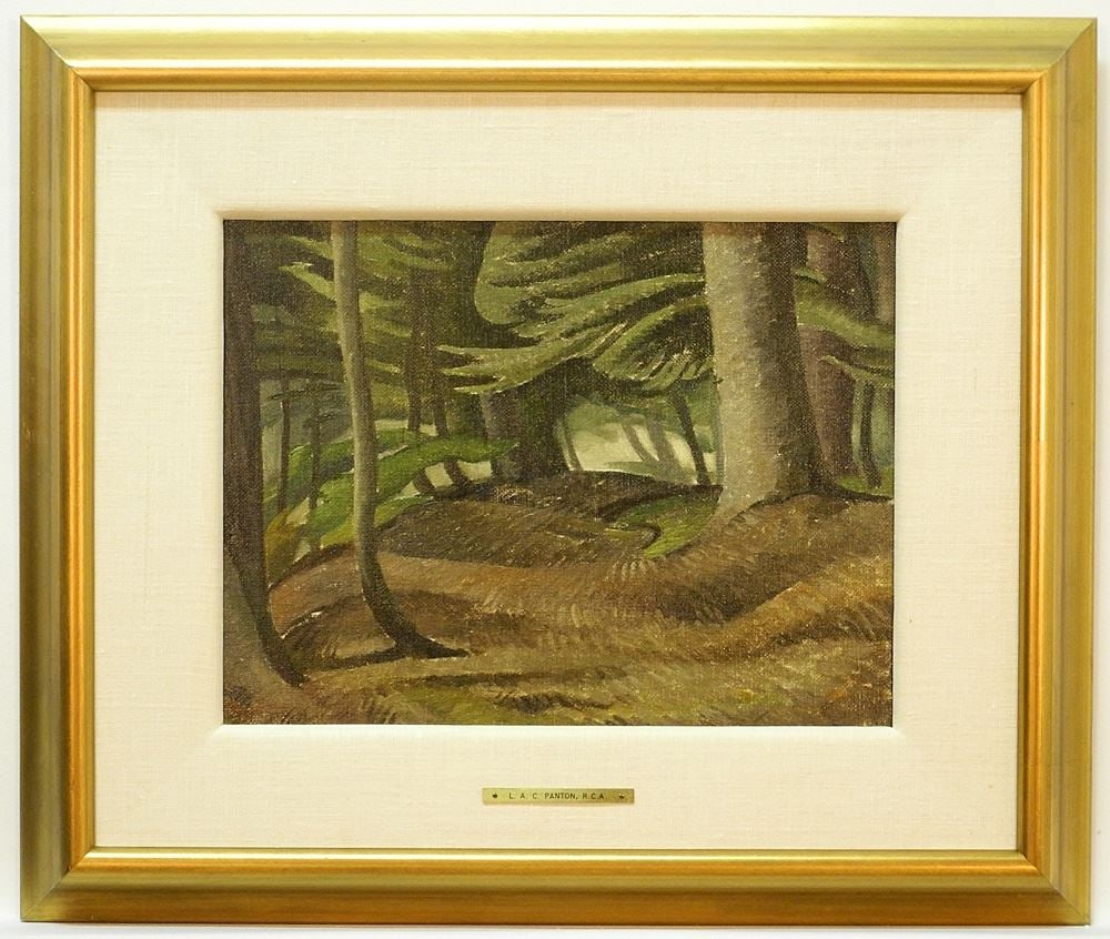 Oil on Board signed (Lawrence Arthur Colley) Panton verso, 9 1/4 x 12 1/4 ", "Wood Interior #1". (1 of 6)