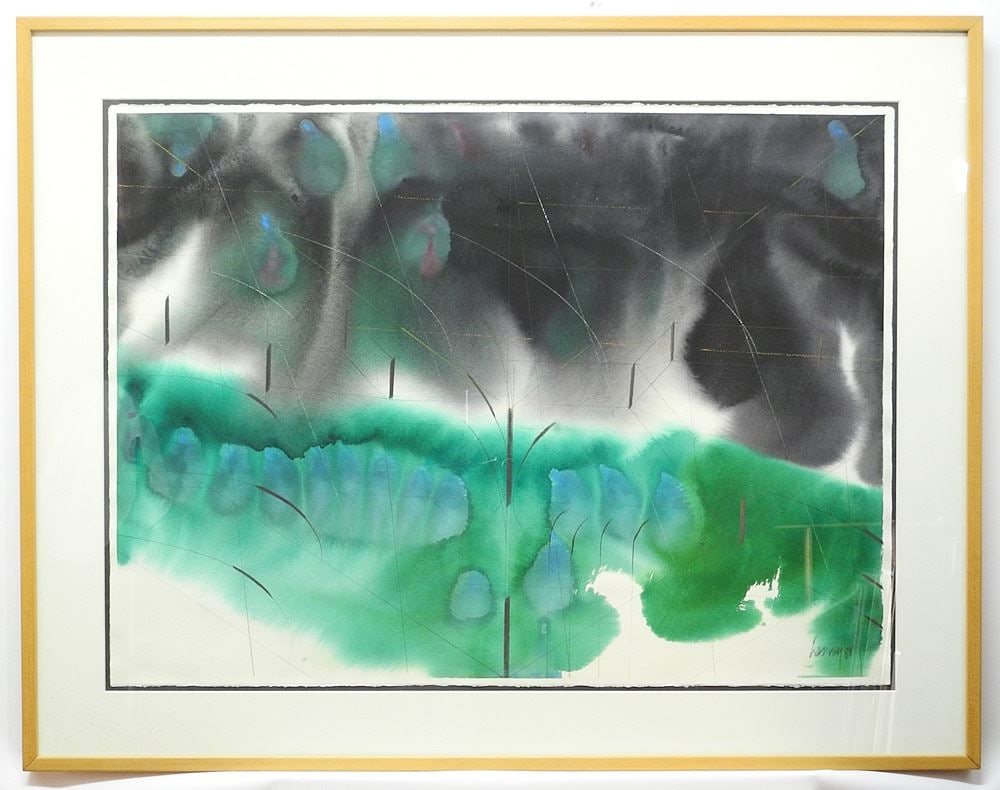 Mixed Media on Paper signed (Donald) Harvey '88, 22 1/4 x 29 1/4", "Dark Enclosure".: Mixed Media on Paper signed (Donald) Harvey '88, 22 1/4 x 29 1/4", "Dark Enclosure".