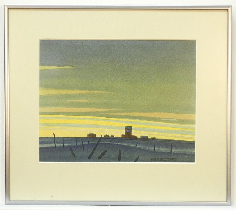 Watercolour signed R.N (Robert Newton) Hurley 1949, 7 1/2 x 9 5/8" "Prairie Sunset". (1 of 4)