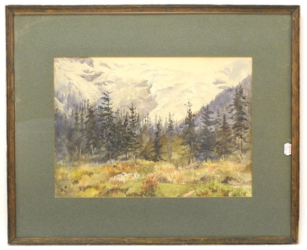 Watercolour Monogrammed JC (Josephine Crease) 1912, 10 x 14", "Illecillewat Glacier". (1 of 6)