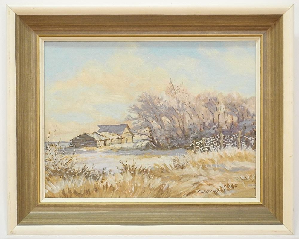 Acrylic on Board signed E (Ernest) Luthi, 12 x 16", "N. West of Drake Nov 20-75". (1 of 6)