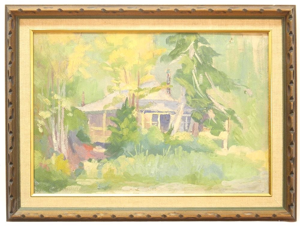 Oil on Board Attributed to Statira Frame, 12 9/16 x 18", "Cottage on Burrard Inlet"-C.1922. (1 of 5)