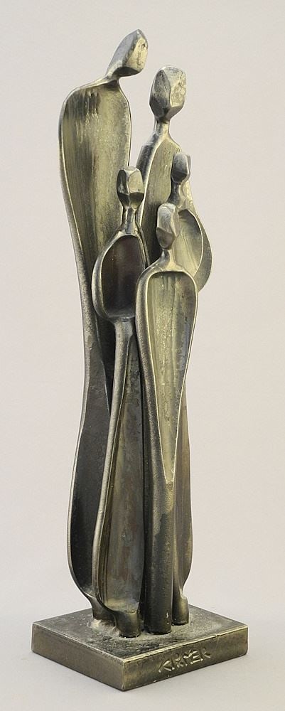 Steel Sculpture signed (Boris) Kramer, 12 1/2"H, "Family Group".: Steel Sculpture signed (Boris) Kramer, 12 1/2"H, "Family Group".
