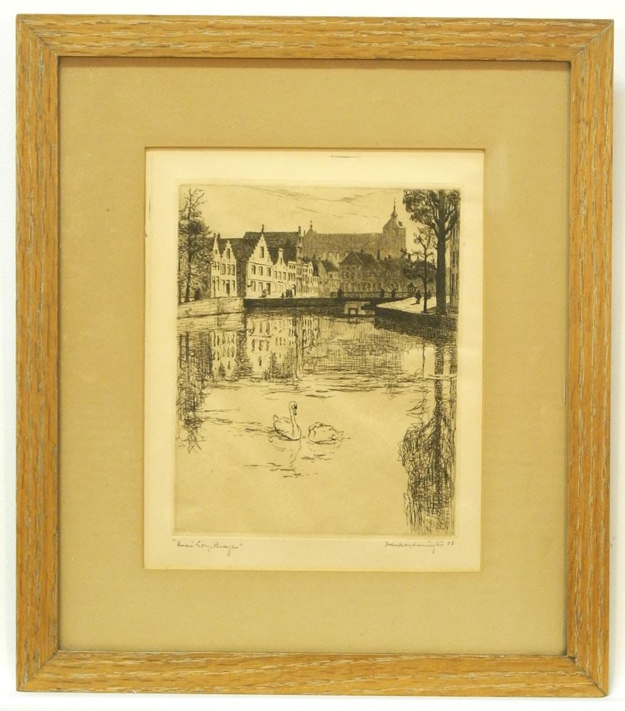 Etching Signed Frank Armington 08, 9" x 7 1/8", "Quai Lowy Bruges". (1 of 4)