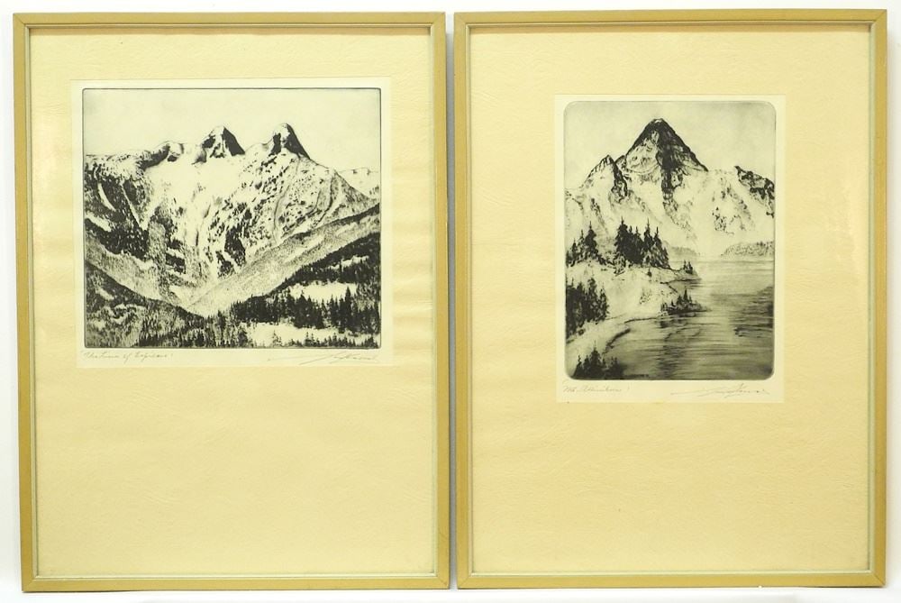 Two Drypoint Etchings Signed Malte Sterner, 9 1/8" x 10 1/4" largest, "Capilano & Mt. Assiniboin (1 of 10)